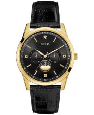 GUESS - Men's Diamond Accent Black Leather Strap Watch 41mm U0868G2
