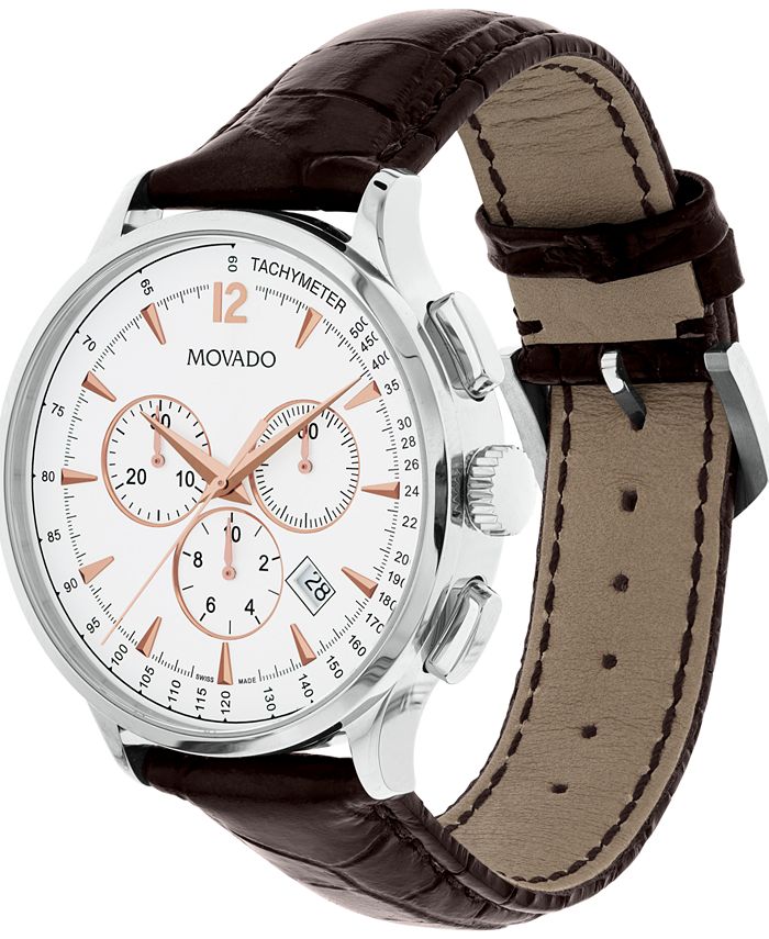 Movado Men's Swiss Chronograph Circa Brown Leather Strap Watch 42mm ...