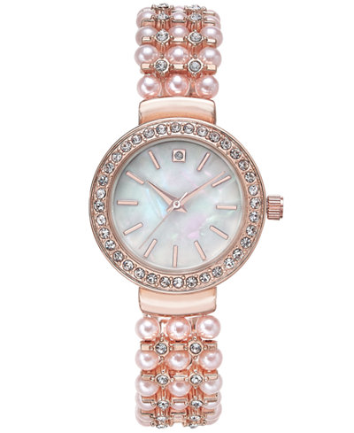 Charter Club Women's Pavé & Pink Imitation Pearl Bracelet Watch 33mm, Only at Macy's