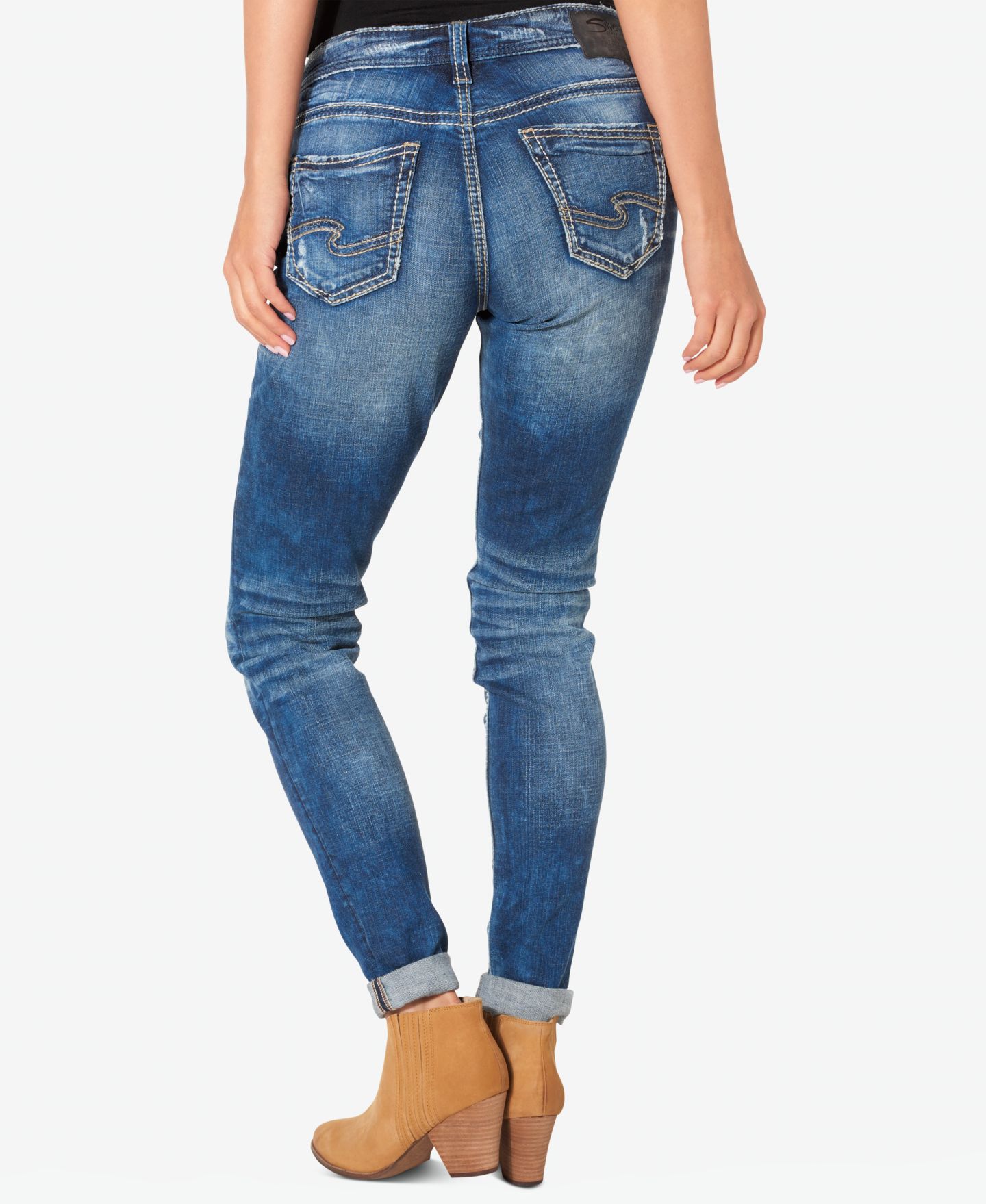 Женские джинсы Silver Jeans Co. Mid Rise Distressed Girlfriend, цвет: Индиго — фото 2