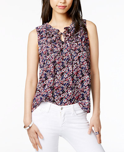 Tommy Hilfiger Printed Ruffle-Detail Top, Only at Macy's
