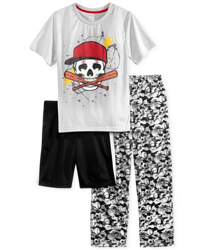 Max & Olivia 3-Pc. Baseball Skull Pajama Set, Little Boys (2-7) & Big Boys (8-20), Only at Macy's