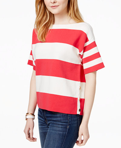 Tommy Hilfiger Cotton Short-Sleeve Striped Sweater, Only at Macy's