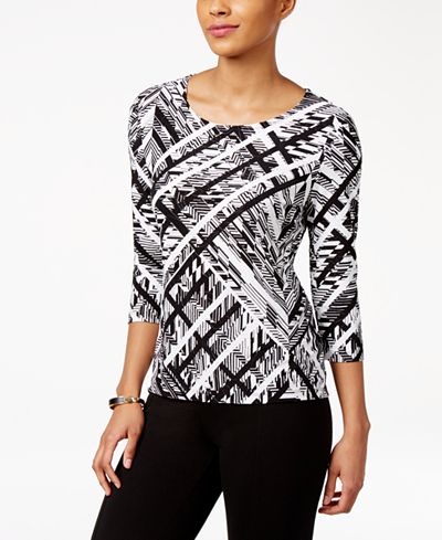 JM Collection Petite Printed Jacquard Top, Only At Macy's - Tops ...