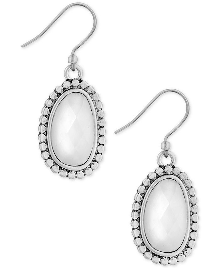 Lucky Brand - Silver-Tone Imitation Pearl Oval Drop Earrings