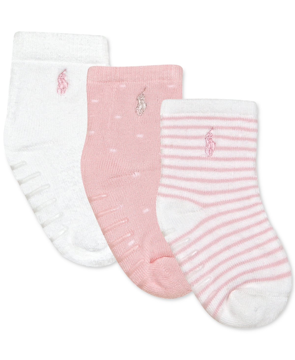 Polo Ralph Lauren Ralph Lauren Baby Girls Logo Cushioned Crew Socks, Pack Of 3 In White,pink