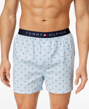 Shop Tommy Hilfiger Men's Flag Logo Printed Cotton Boxers In Ice Blue