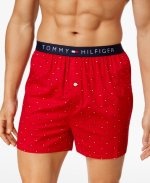 Shop Tommy Hilfiger Men's Flag Logo Printed Cotton Boxers In Mahogany Red