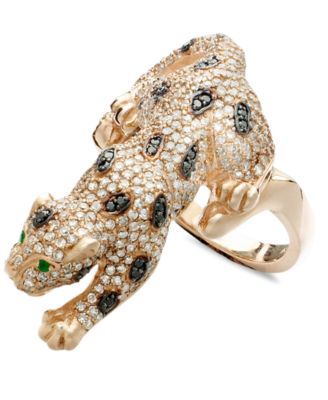 EFFY® Signature Diamond Black and White Diamond (1-1/2 ct. t.w.) and  Emerald Accent Panther in 14k Rose Gold