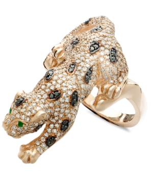 image of Effy Signature Diamond Black and White Diamond (1-1/2 ct. t.w.) and Emerald Accent Panther in 14k Rose Gold