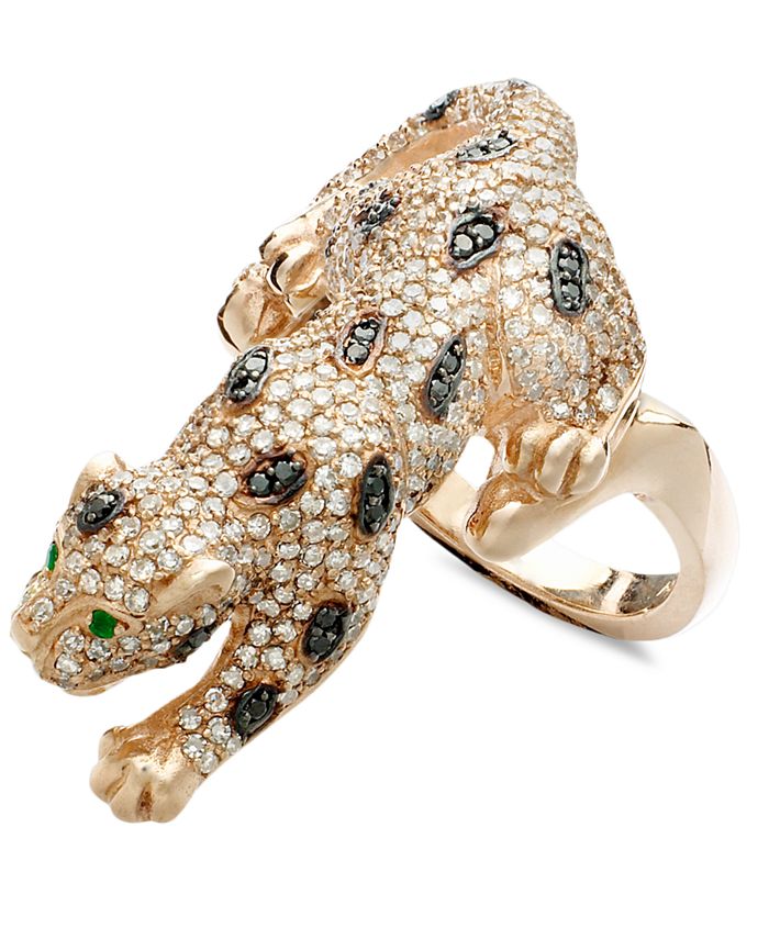 EFFY Collection - Black and White Diamond (1-1/2 ct. t.w.) and Emerald Accent Panther in 14k Rose Gold