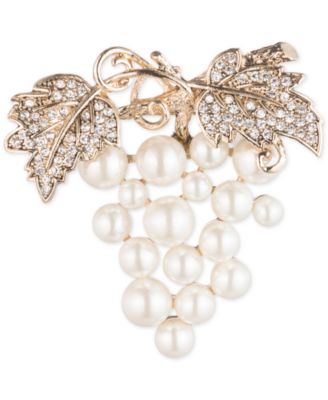 Anne Klein - Gold-Tone Pav&eacute; & Imitaion Pearl Grapevine Pin