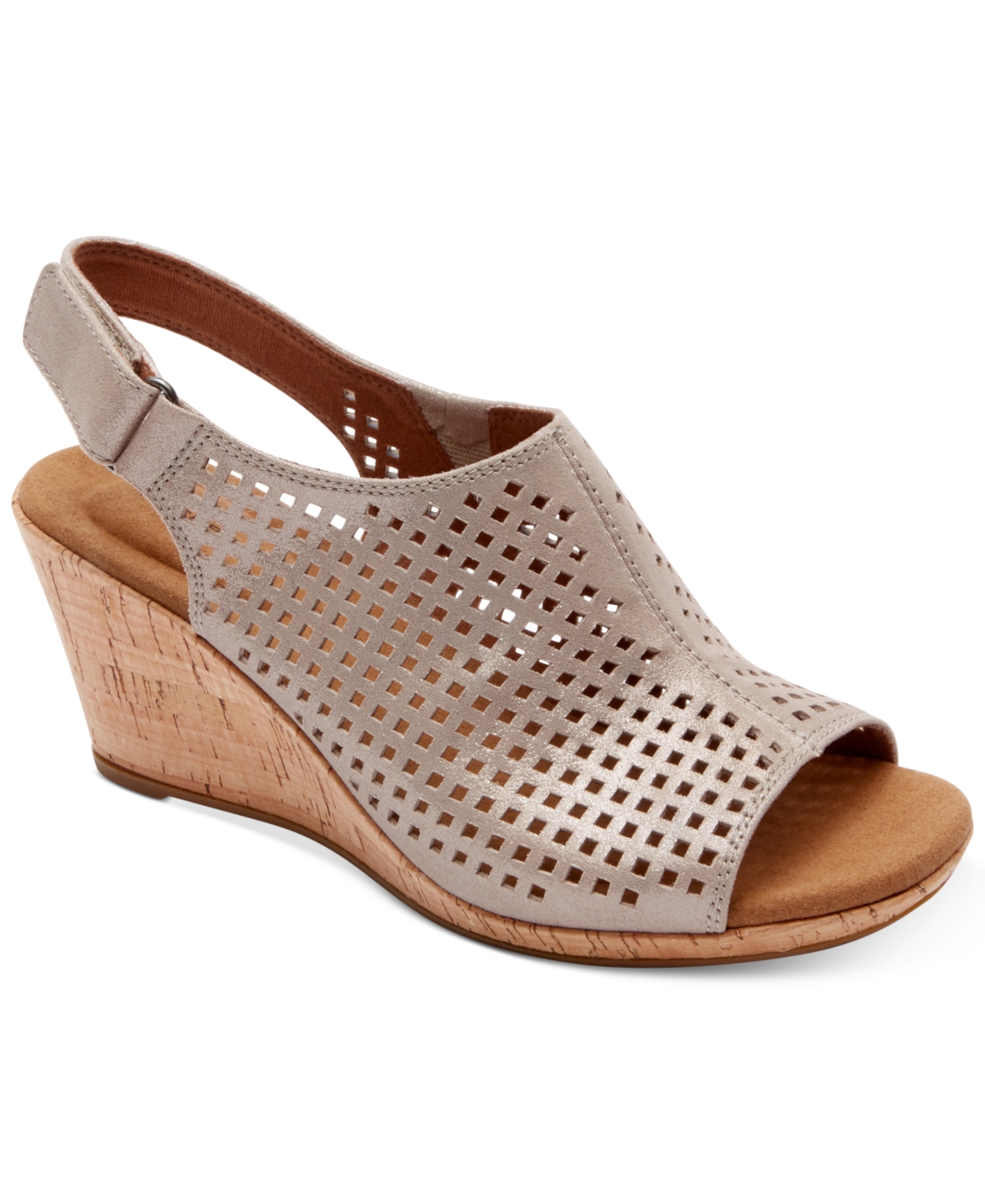 Rockport Women's Briah Perf Sling Wedge Sandals - Light Beige Leather