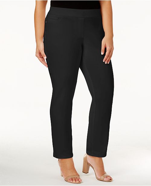 JM Collection Plus Size Tummy-Control Straight-Leg Pants, Created for ...