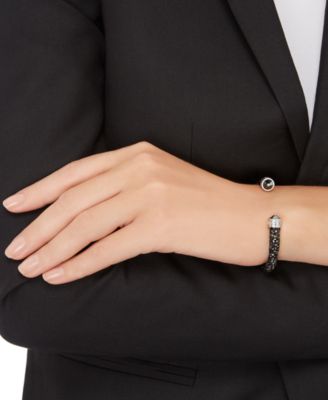 Swarovski Silver-Tone Black Crystal and Crystaldust Open Cuff