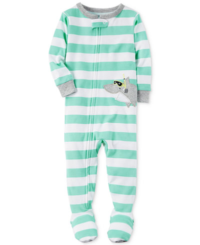 Carter's 1-Pc. Striped Shark Footed Pajamas, Toddler Boys (2T-5T ...