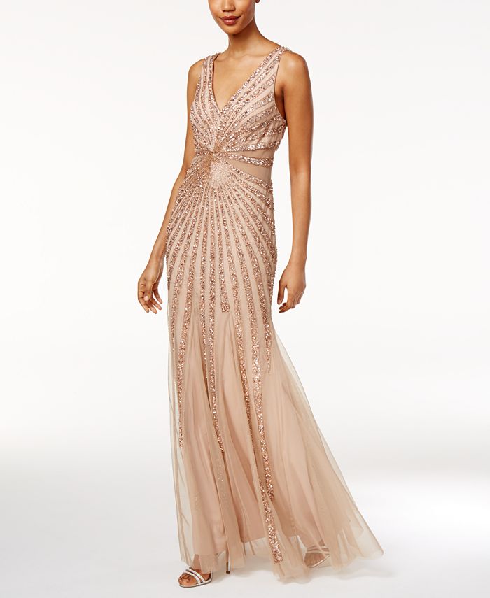 Adrianna Papell Beaded A-Line Gown - Macy's