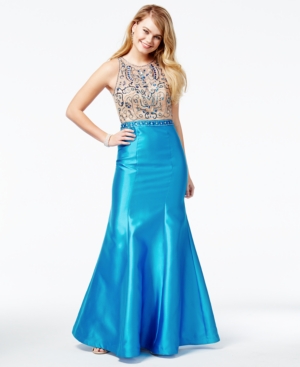 Say Yes to the Prom Juniors' Beaded Illusion Mermaid Gown, A Macy's Exclusive Style