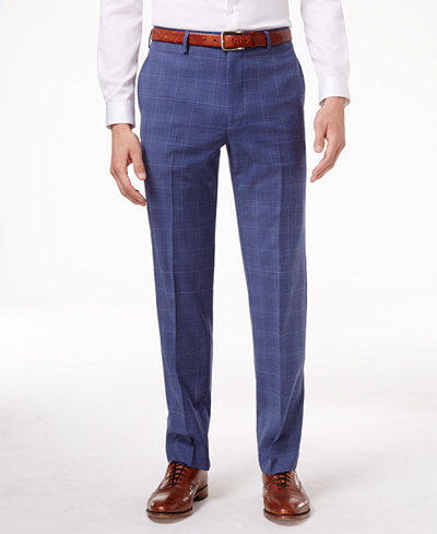 Tommy Hilfiger Men's Slim-Fit Medium Blue Plaid Stretch Dress Pants ...