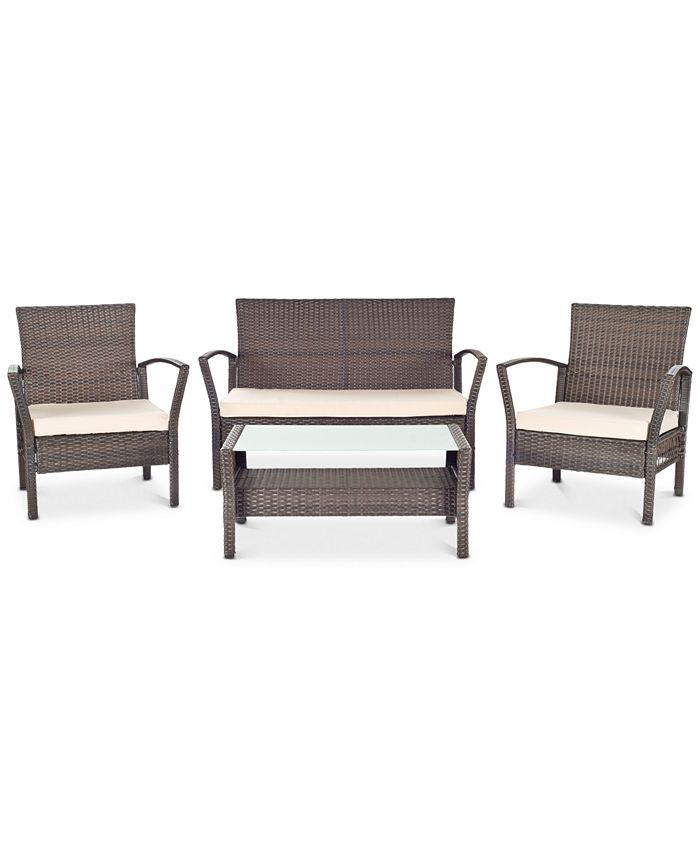 Safavieh - Calann Outdoor 4-Pc. Seating Set (1 Loveseat, 2 Chairs & 1 Coffee Table), Quick Ship