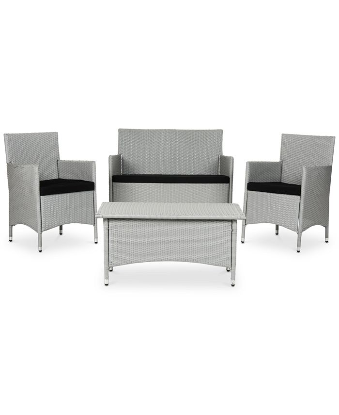 Safavieh - Chrystie Outdoor 4-Pc. Seating Set (1 Loveseat, 2 Chairs & 1 Coffee Table), Quick Ship