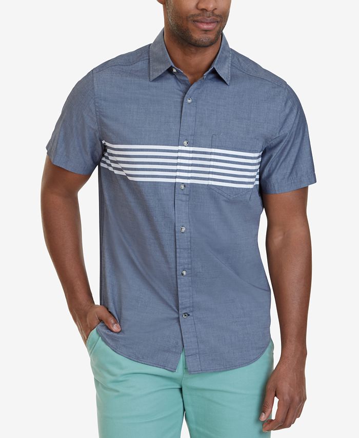 Nautica Men's Classic-Fit Engineered Striped Short-Sleeve Shirt - Macy's