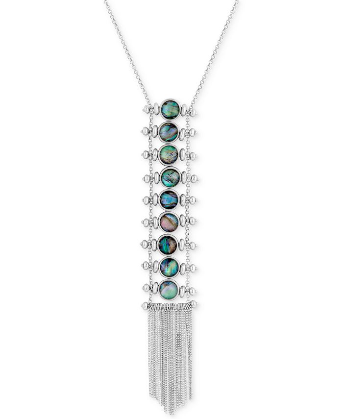 Lucky Brand Silver-Tone Abalone-Look Ladder Fringe Lariat Necklace - Macy's