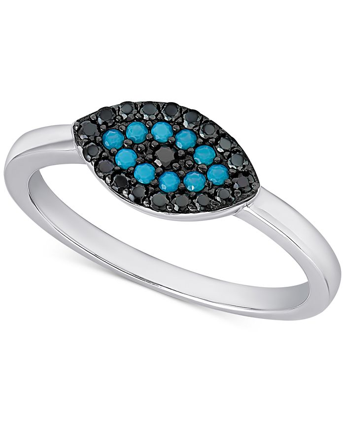 Macy's Manufactured Turquoise and Black Crystal Evil-Eye Ring in 