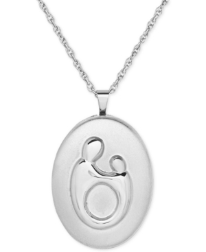 image of Mother-Themed Oval Locket Pendant Necklace in Sterling Silver