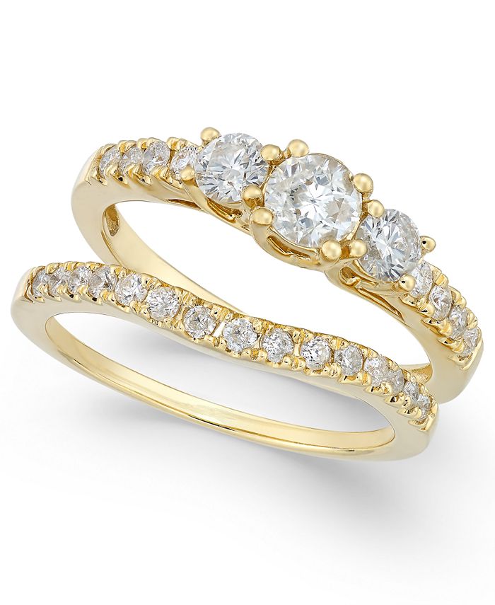 Macy's Diamond Bridal Three Stone Ring Set (1 ct. t.w.) in 14k White