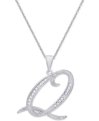 Diamond Accent Script 18" Initial Pendant Necklace in Silver Plate, Gold Plate & Rose Gold Plate
