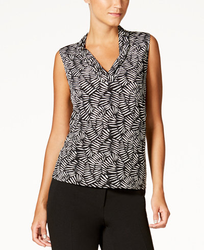 Anne Klein Printed Pleated V-Neck Top