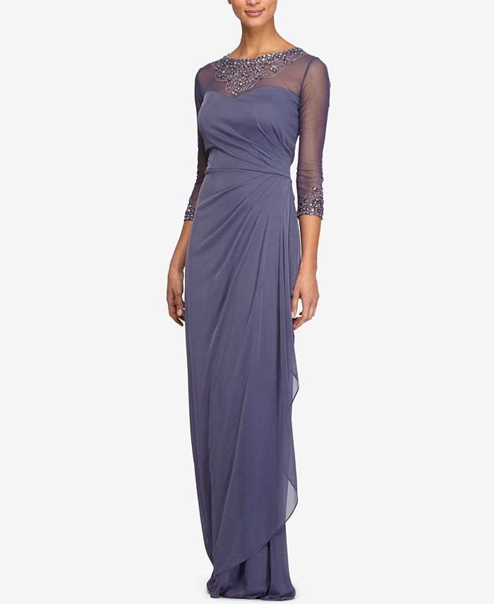 Petite Draped Sweetheart Embellished Gown