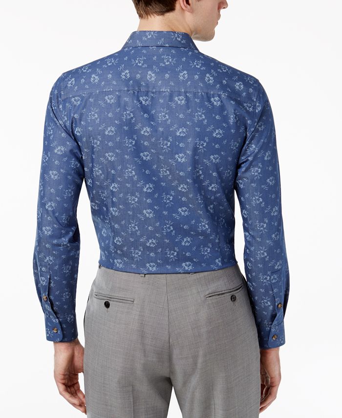 Bar III Men's SlimFit Stretch Easy Care Denim Wild Flower Print Dress