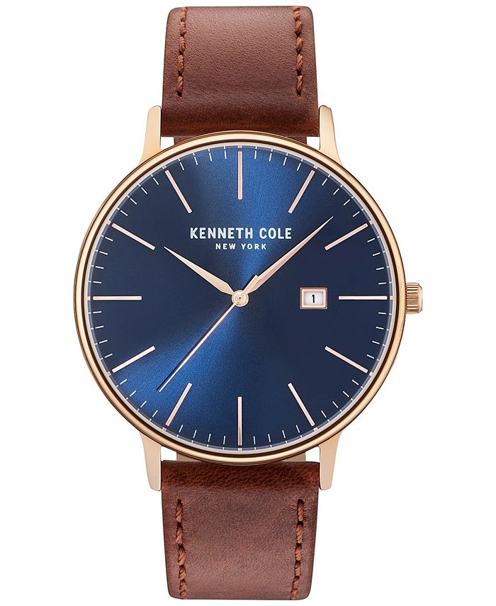 Kenneth Cole New York Men s Brown Leather Strap Watch 42mm