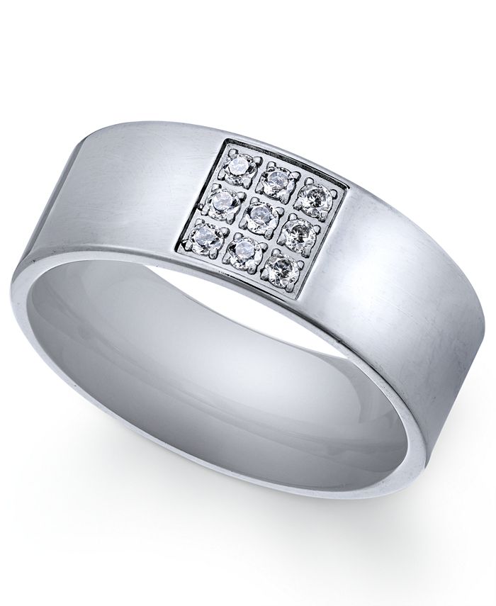 Sutton by Rhona Sutton Men's Stainless Steel Cubic Zirconia Ring - Macy's