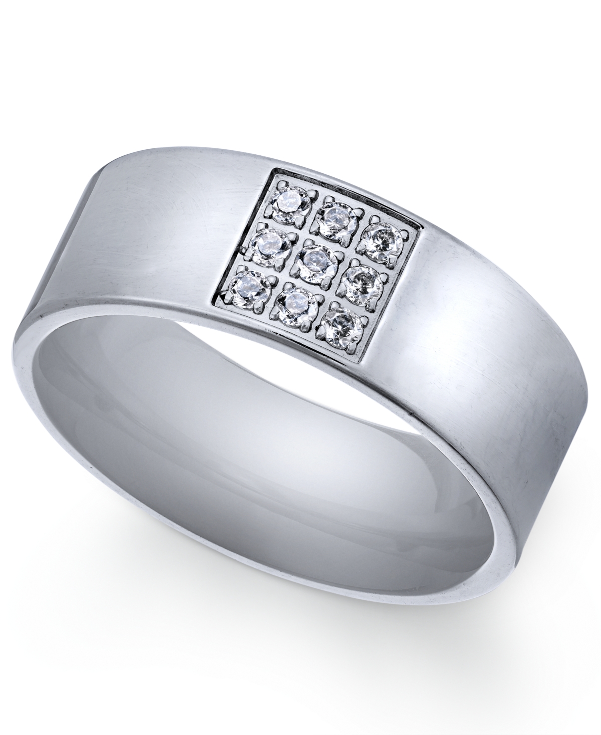 Men's Stainless Steel Cubic Zirconia Ring - Silver