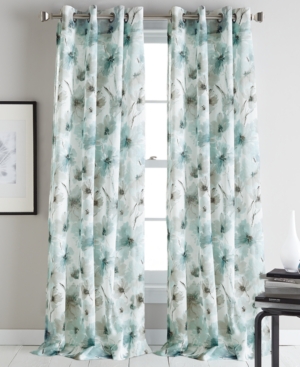 Dkny Modern Bloom Semi-sheer Grommet Curtain Panel, 50 X 84 In Blue
