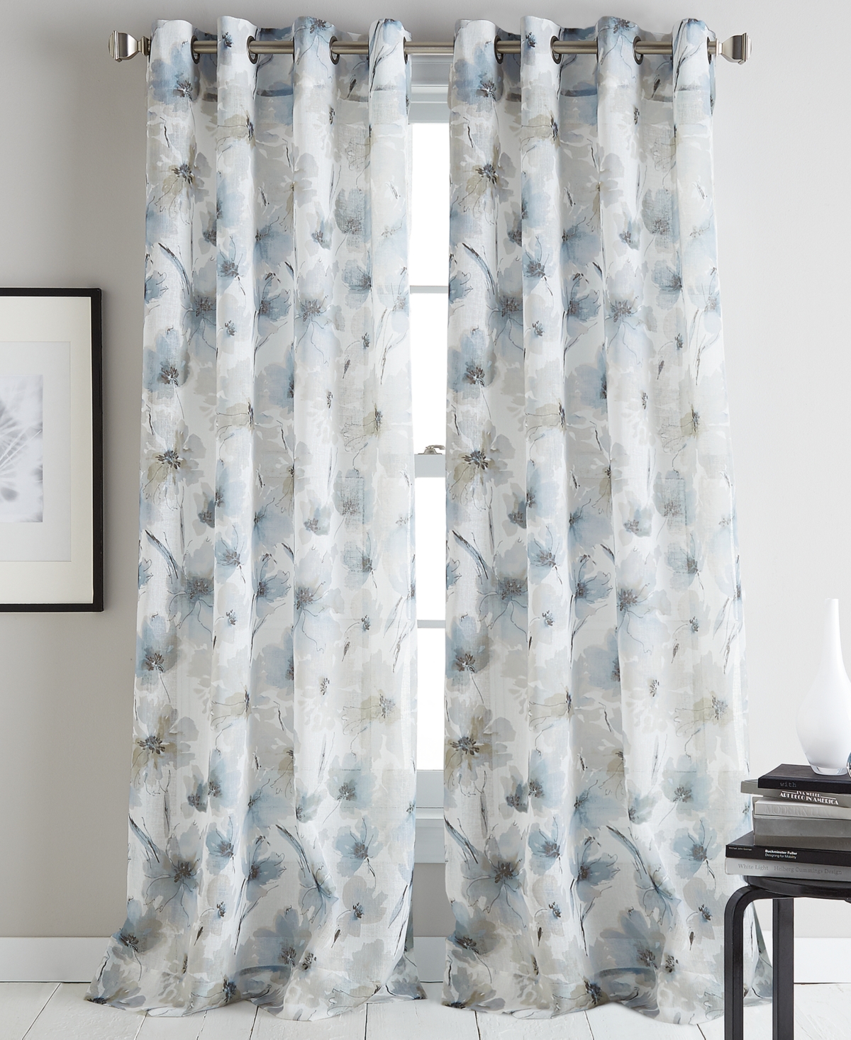 Modern Bloom 50" x 63" Curtain Panel - Blue