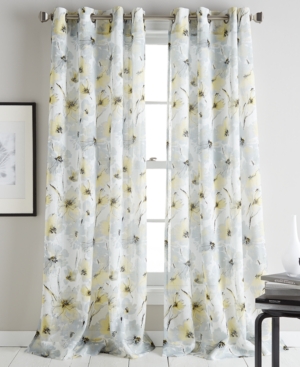 Dkny Modern Bloom Semi-sheer Grommet Curtain Panel, 50 X 84 In Yellow