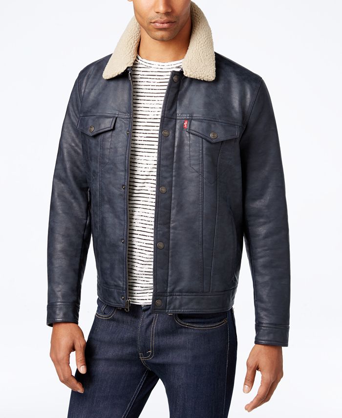 Levi's Men's Faux-Leather Trucker Jacket with Faux-Sherpa Lined Collar &  Reviews - Coats & Jackets - Men - Macy's