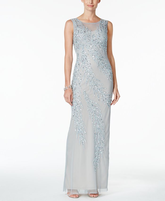 Adrianna Papell Illusion Embellished Column Gown - Macy's