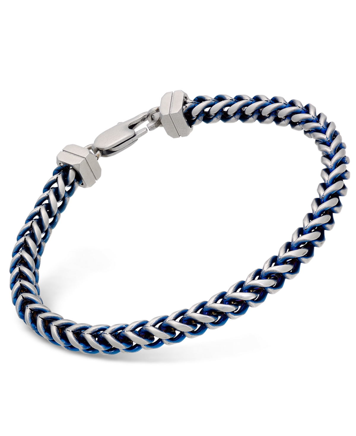 Link Chain Bracelet in Stainless Steel and Blue Ion-Plating, Created for Macy's - Silver