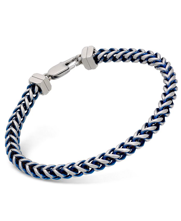 Esquire Men's Jewelry - Link Chain Bracelet in Stainless Steel and Blue Ion-Plating