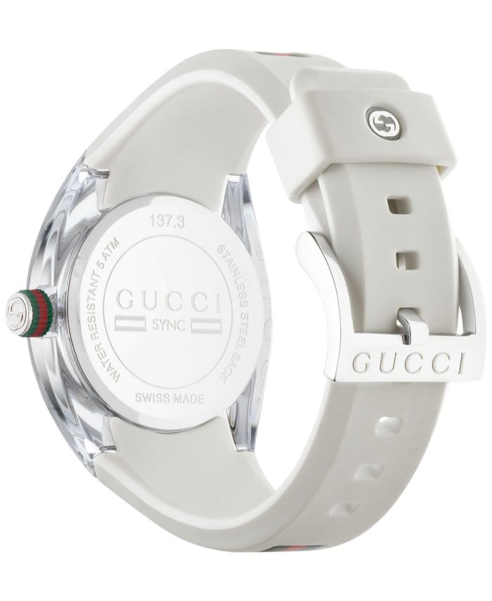 Gucci Sync Unisex Swiss White Striped Rubber Strap Watch 36mm YA137302