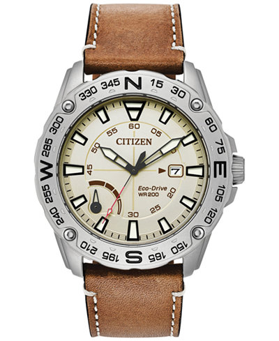 Citizen Men's Eco-Drive Brown Leather Strap Watch 44mm, a Macy's Exclusive Style