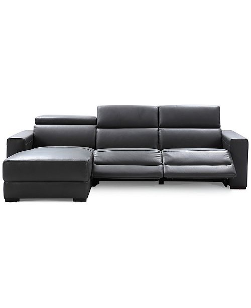 Furniture Nevio 3pc Leather Sectional Sofa with Chaise, 2 Power Recliners and Articulating