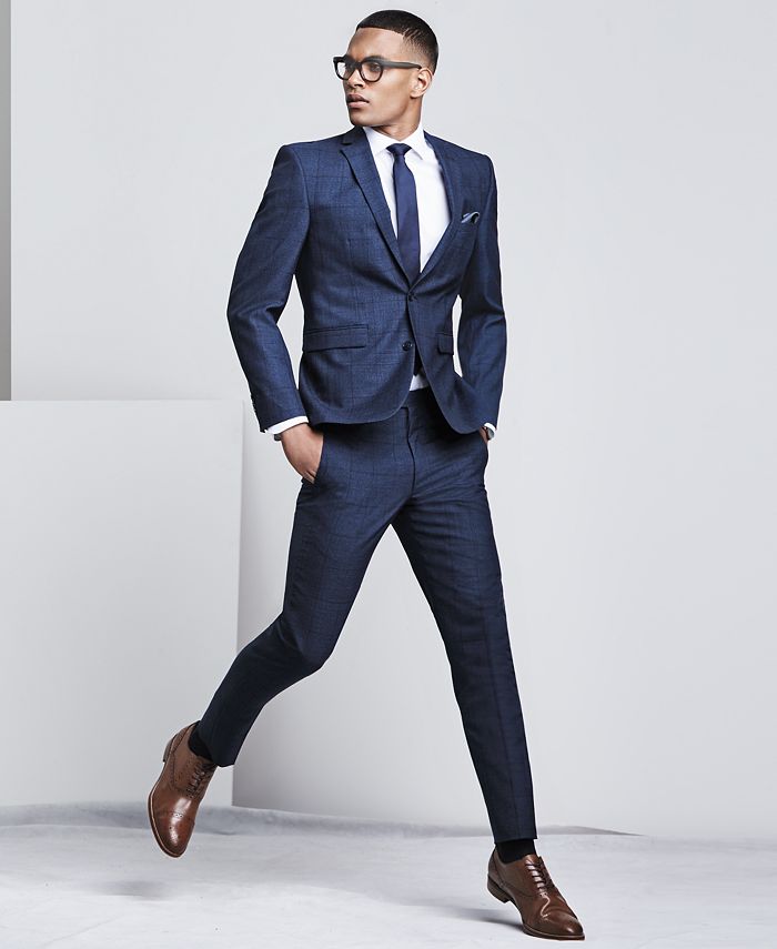 Vince Camuto Men's Slim-Fit Blue Sharkskin Suit - Macy's