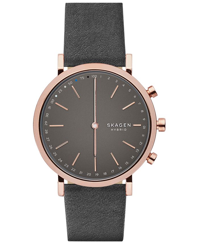 Skagen Women's Hald Gray Leather Strap Hybrid Smart Watch 40mm ...