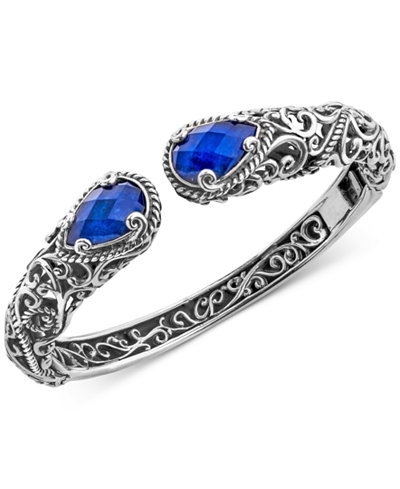 Lapis Lazuli Doublet Filigree Bangle Bracelet (12 ct. t.w.) in Sterling Silver